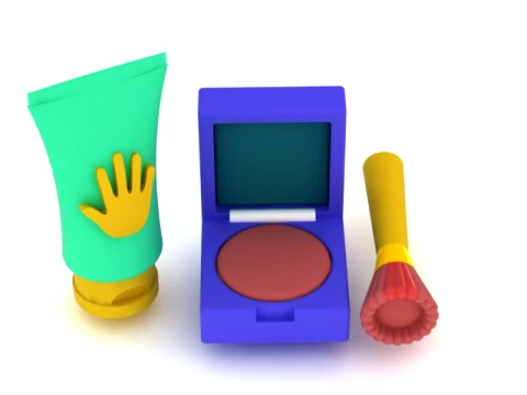 Cute Cartoon Makeup Set 3D Model
