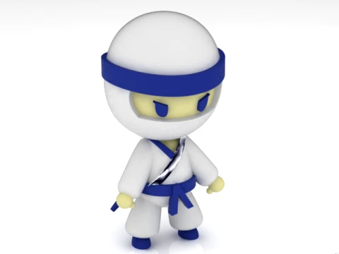 Cute White Ninja Character 3D Model