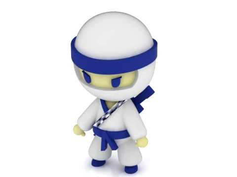 Cute White Ninja Character 3D Model