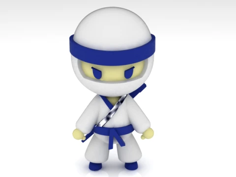 Cute White Ninja Character 3D Model