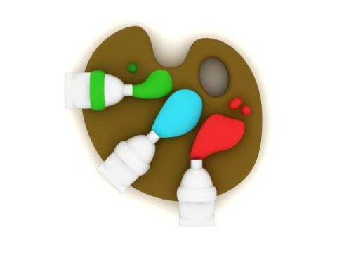 Cute Artist Paint Palette Set 3D Model