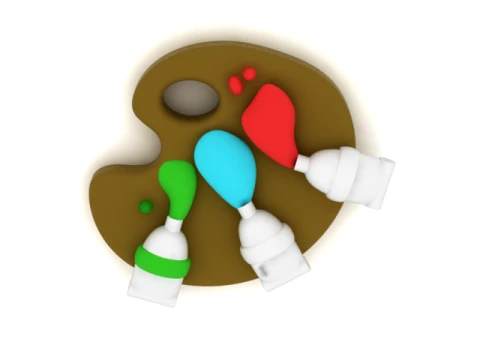 Cute Artist Paint Palette Set 3D Model