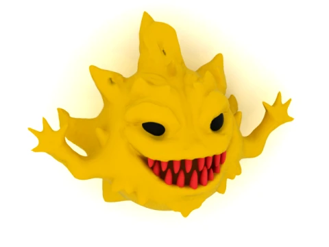 Fierce Yellow Monster Head 3D Model