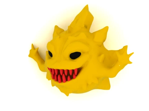 Fierce Yellow Monster Head 3D Model