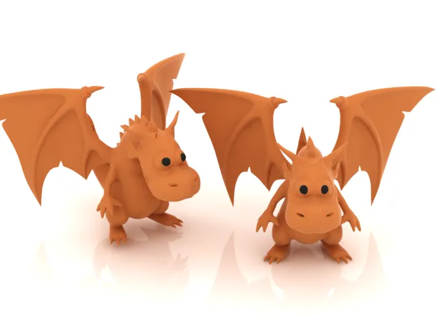 Cute Orange Dragon Character 3D Model .c4d .max .obj .3ds .fbx .stl .blend