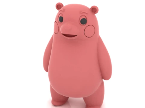 Cute Pink Bear Character 3D Model