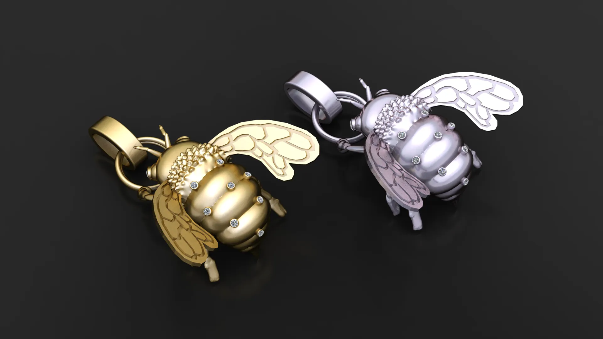Diamond Bee Pendant 3D Model .c4d .max .obj .3ds .fbx .stl .blend 