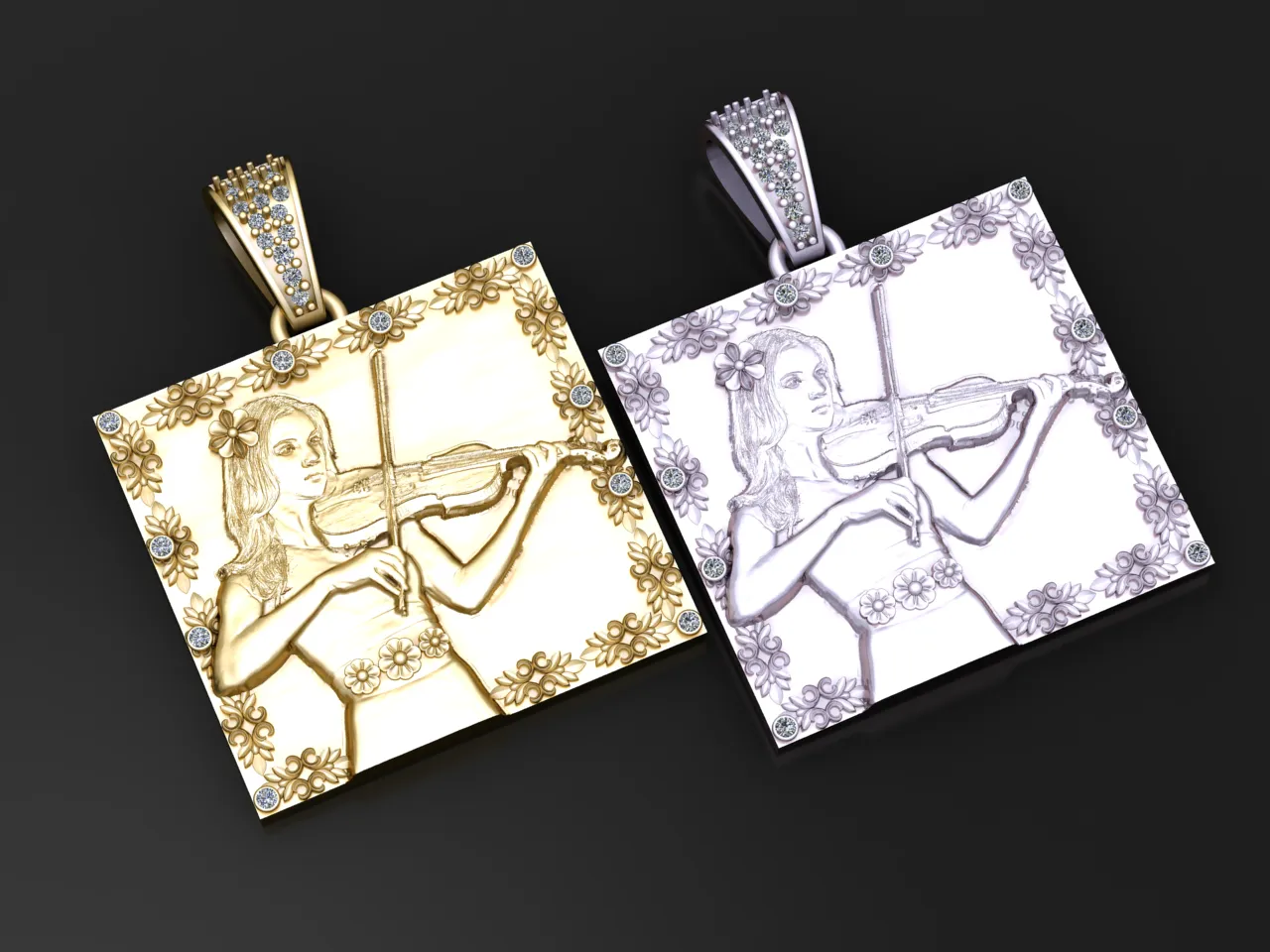 Violinist Portrait Pendant 3D Model .c4d .max .obj .3ds .fbx .stl .blend 