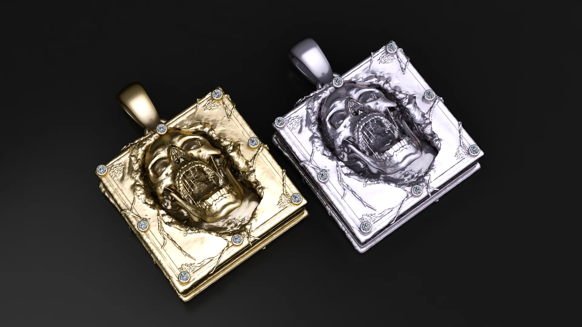 Screaming Skull Book Pendant 3D Model .c4d .max .obj .3ds .fbx .stl .blend 