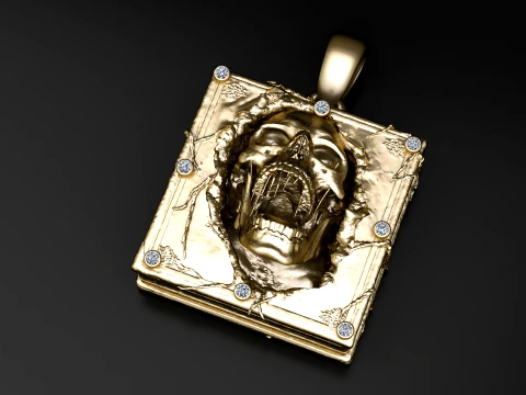 Screaming Skull Book Pendant 3D Model