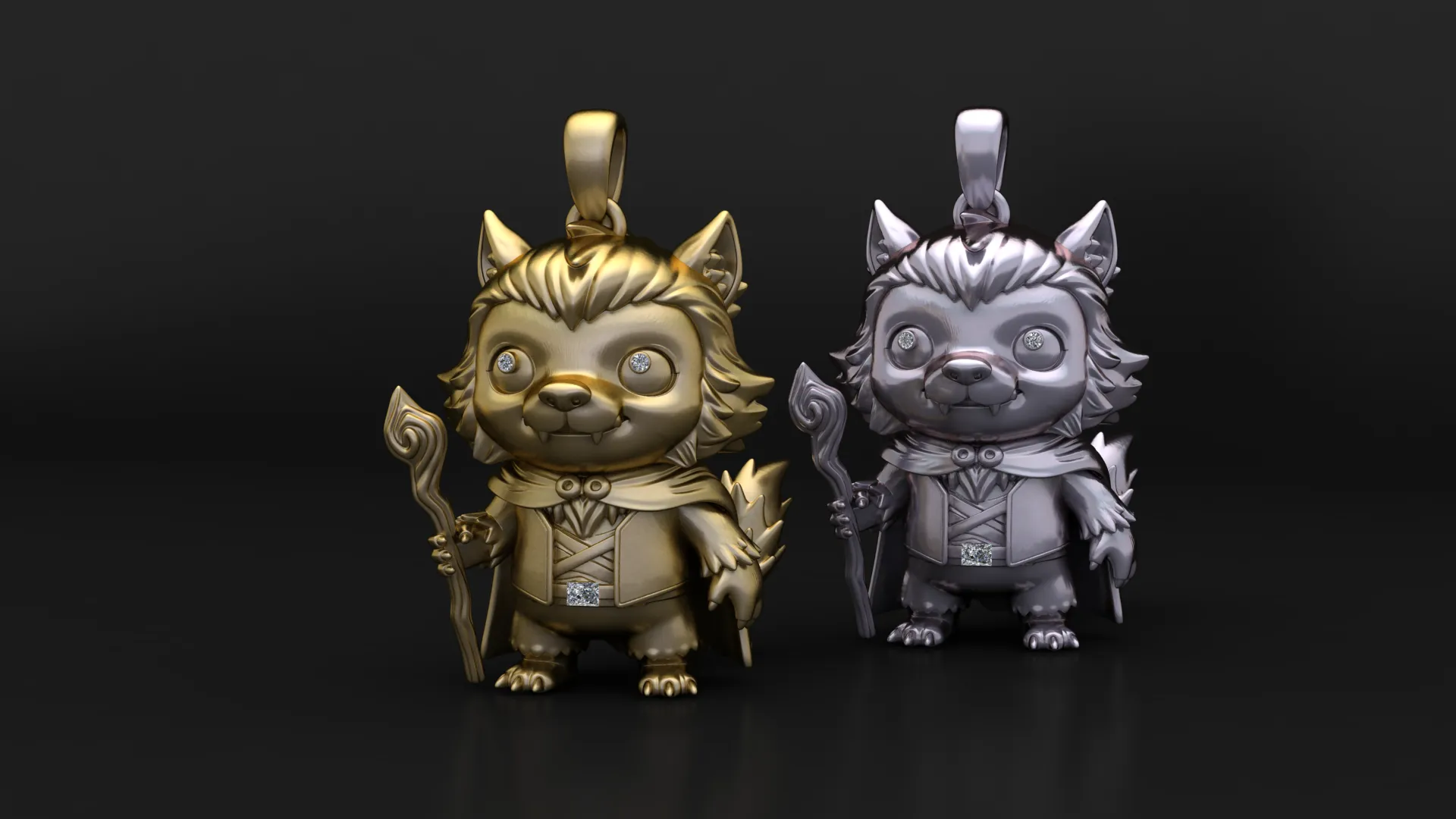 Fantasy Wolf Wizard Pendant 3D Model .c4d .max .obj .3ds .fbx .stl .blend 