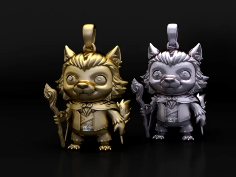 Fantasy Wolf Wizard Pendant Modello 3D