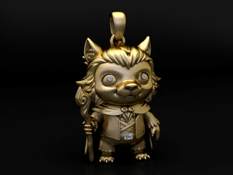 Fantasy Wolf Wizard Pendant 3D Model