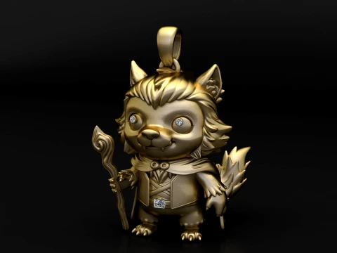 Fantasy Wolf Wizard Pendant 3D Model