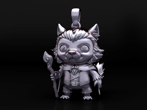 Fantasy Wolf Wizard Pendant 3D Model
