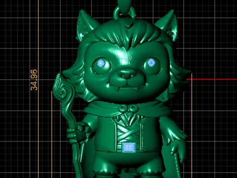 Fantasy Wolf Wizard Pendant 3D Model