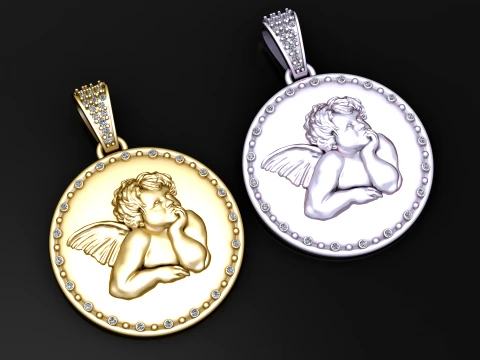 Cherub Angel Medallion Pendant 3Dモデル