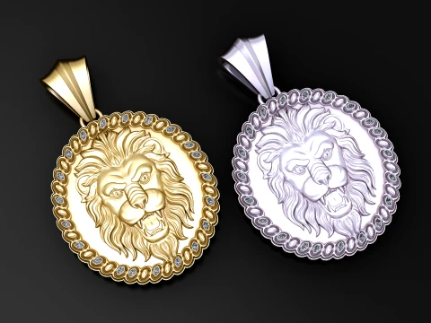 Majestic Lion Medallion Pendant 3D Model