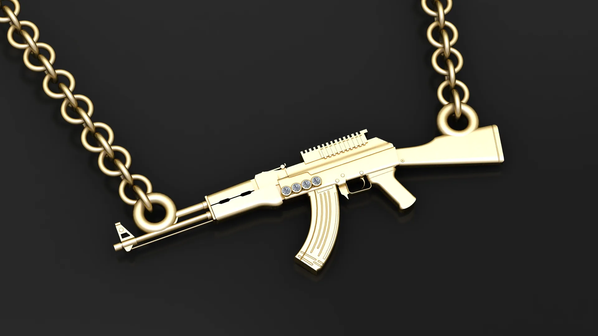 Gold Rifle Chain Pendant 3D Model .c4d .max .obj .3ds .fbx .stl .blend 