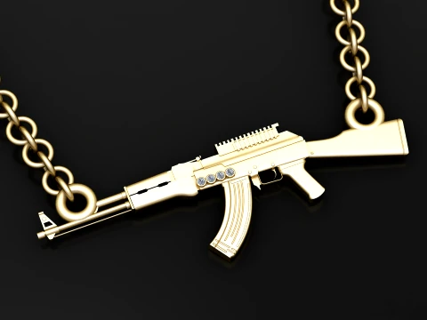 Gold Rifle Chain Pendant 3D Model