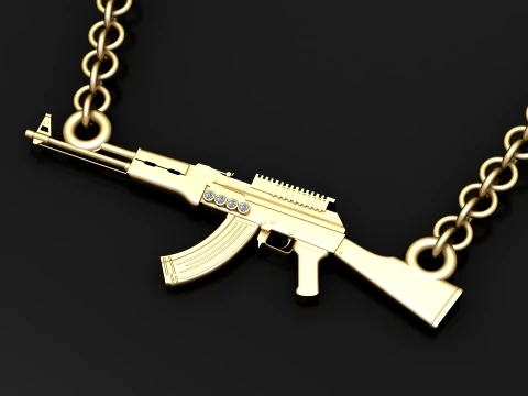 Gold Rifle Chain Pendant 3D Model