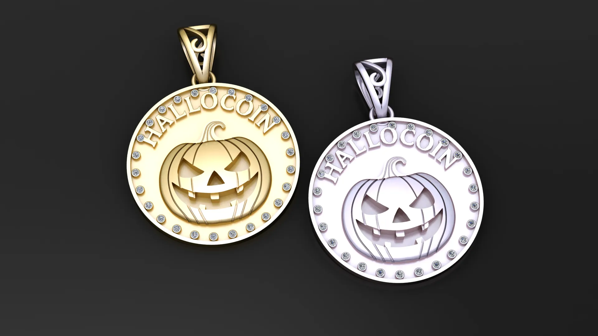 Halloween Pumpkin Medallion Pendant 3D Model .c4d .max .obj .3ds .fbx .stl .blend 