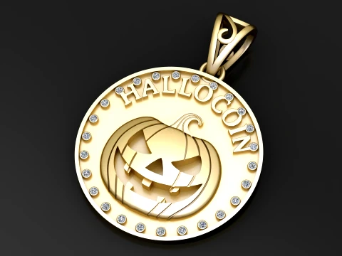 Halloween Pumpkin Medallion Pendant 3D Model