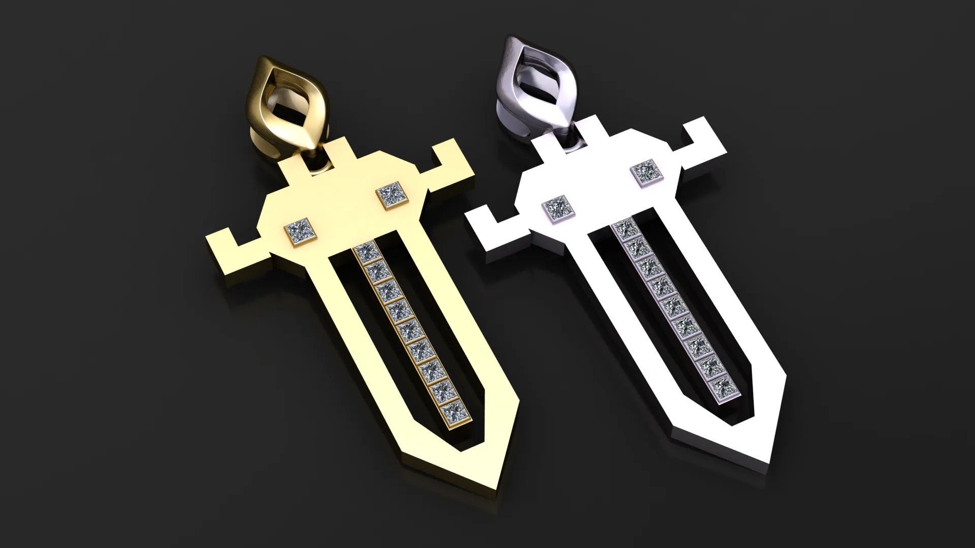 Geometric Sword Pendant 3D Model .c4d .max .obj .3ds .fbx .stl .blend 