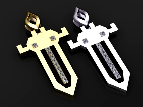 Geometric Sword Pendant 3D Modell