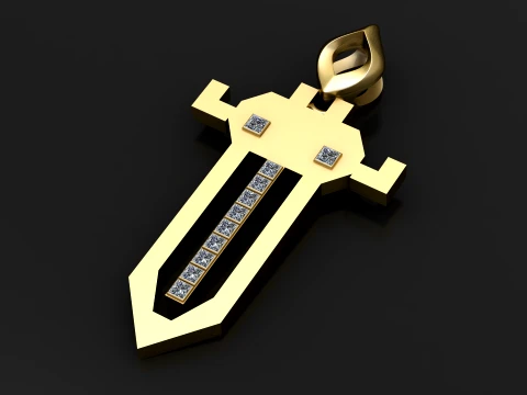 Geometric Sword Pendant 3D Model
