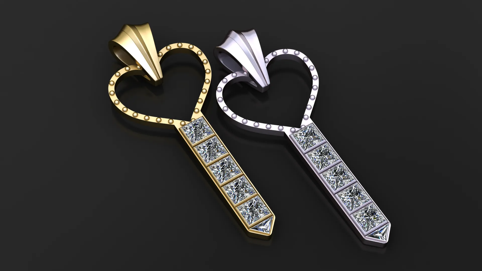 Heart Key Pendant 3D Model .c4d .max .obj .3ds .fbx .stl .blend 