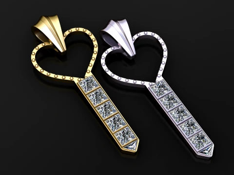 Heart Key Pendant 3D Modell