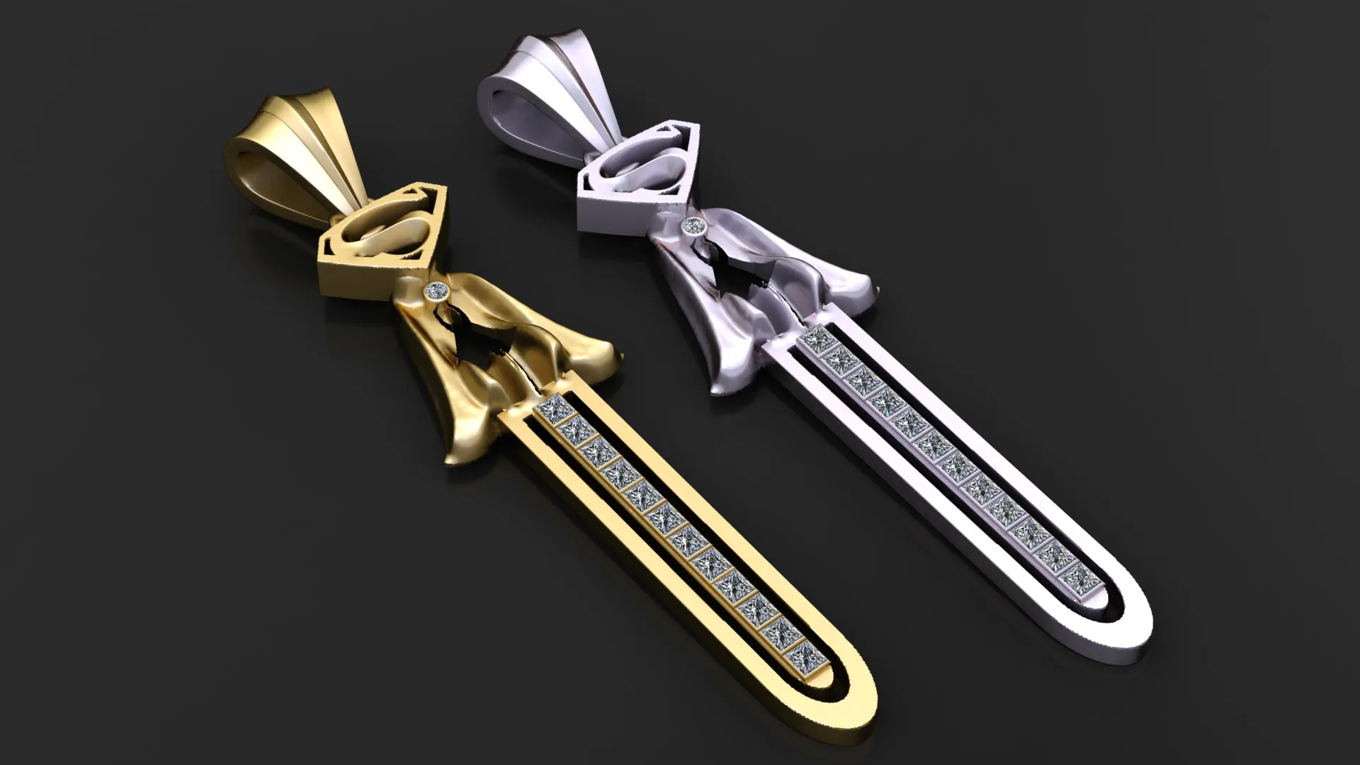Diamond Sword Pendant 3D Model .c4d .max .obj .3ds .fbx .stl .blend 