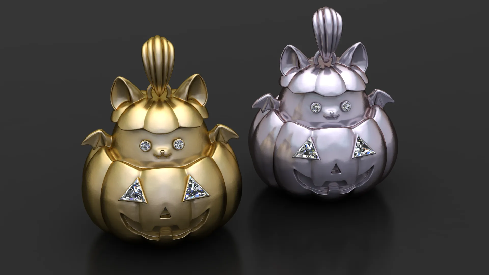 Pumpkin Bat Cat Pendant 3D Model .c4d .max .obj .3ds .fbx .stl .blend 