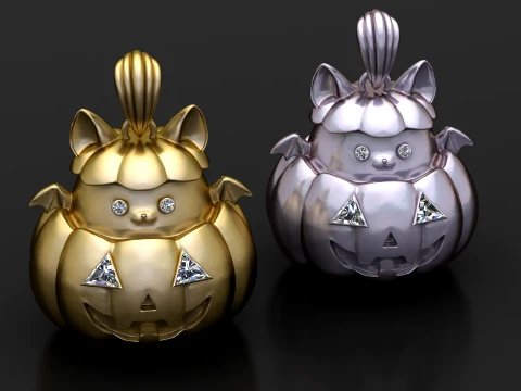 Pumpkin Bat Cat Pendant 3D Modell
