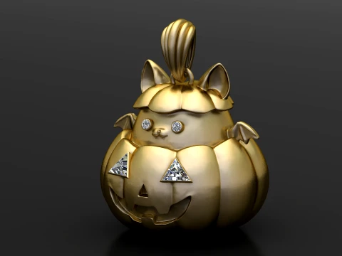 Pumpkin Bat Cat Pendant 3D Model