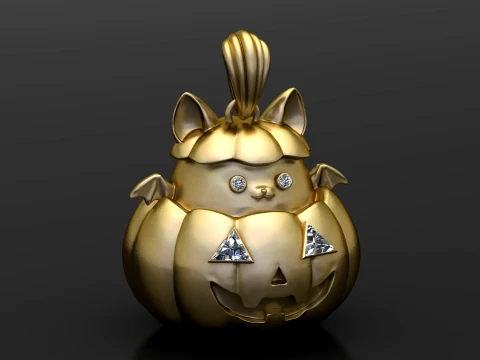 Pumpkin Bat Cat Pendant 3D Model