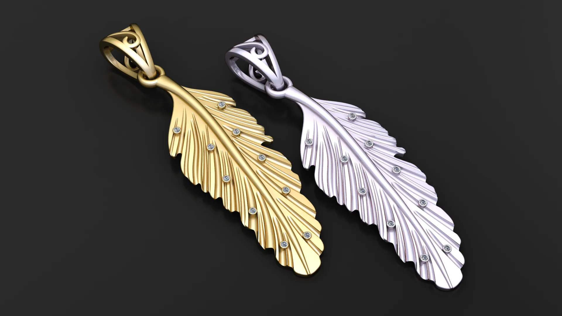 Gemstone Feather Pendant 3D Model .c4d .max .obj .3ds .fbx .stl .blend