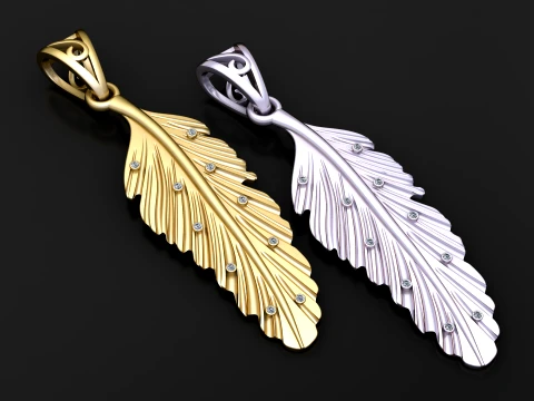 Gemstone Feather Pendant 3D Modell