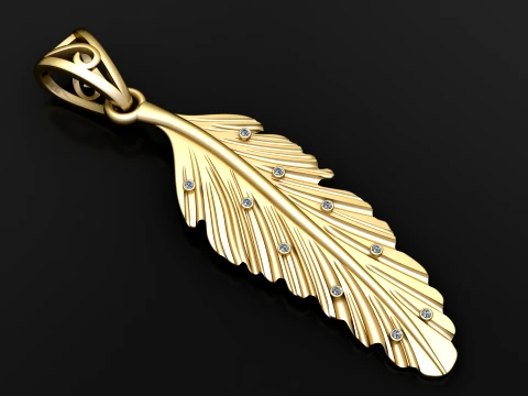 Gemstone Feather Pendant 3D Model