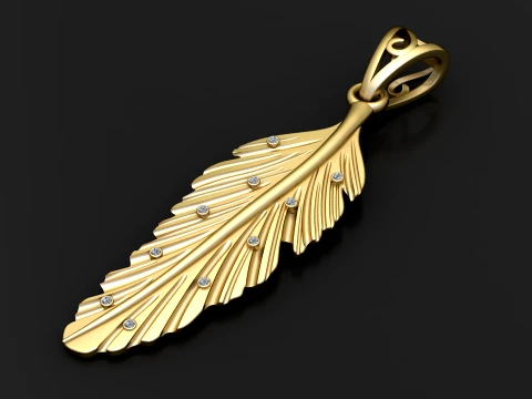 Gemstone Feather Pendant 3D Model