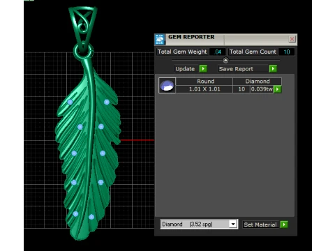 Gemstone Feather Pendant 3D Model