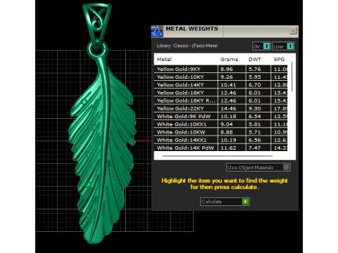 Gemstone Feather Pendant 3D Model