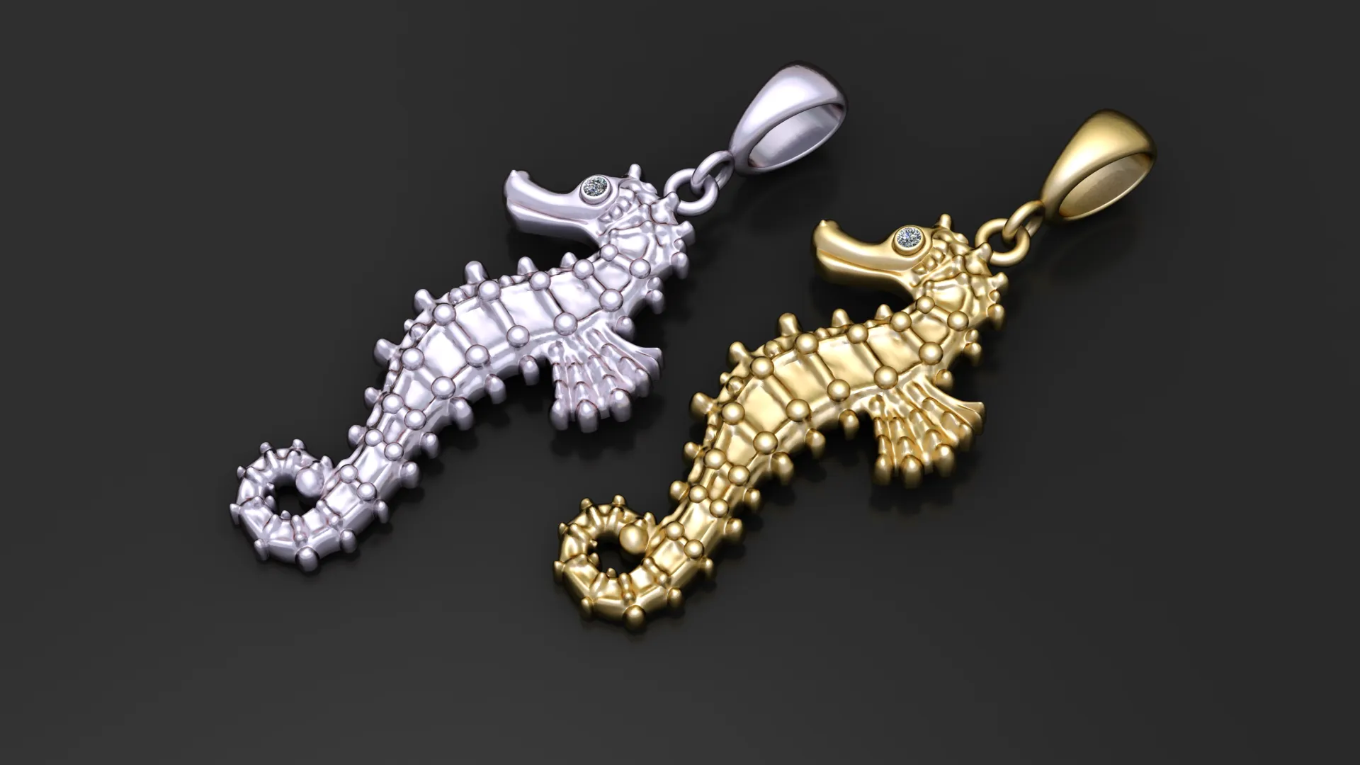 Seahorse Gemstone Pendant 3D Model .c4d .max .obj .3ds .fbx .stl .blend 