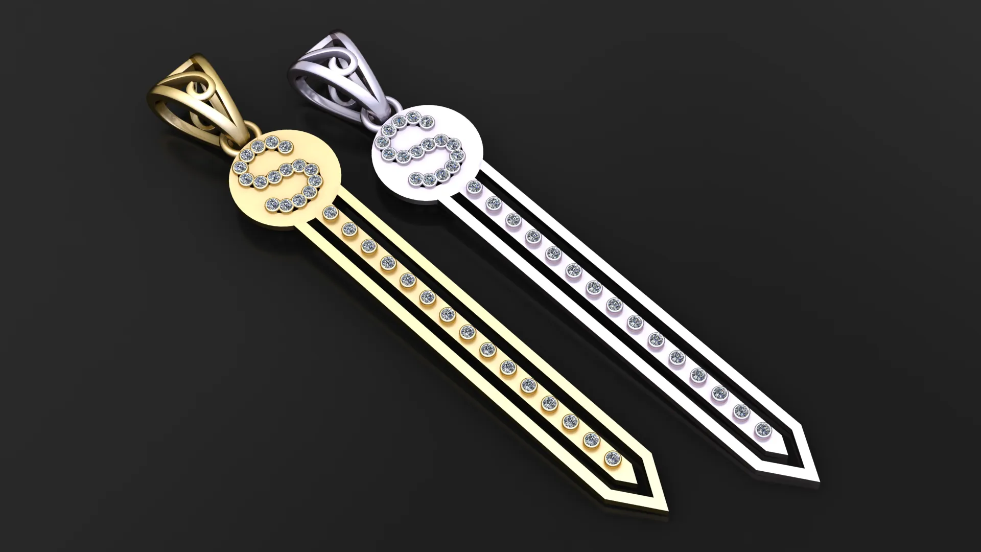 Dollar Sign Gemstone Pendant 3D Model .c4d .max .obj .3ds .fbx .stl .blend