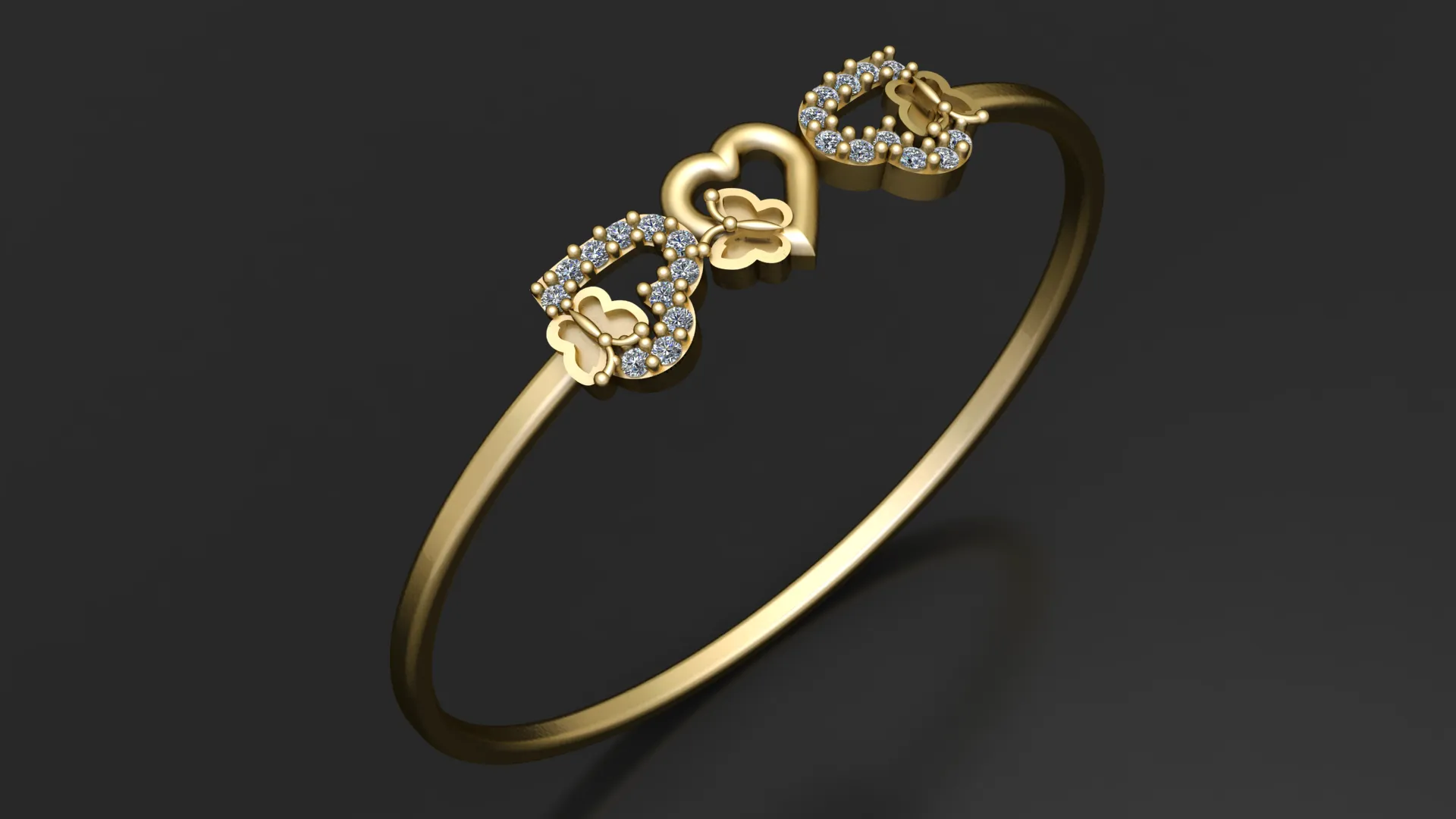 Butterfly Heart Bangle 3D Model .c4d .max .obj .3ds .fbx .stl .blend
