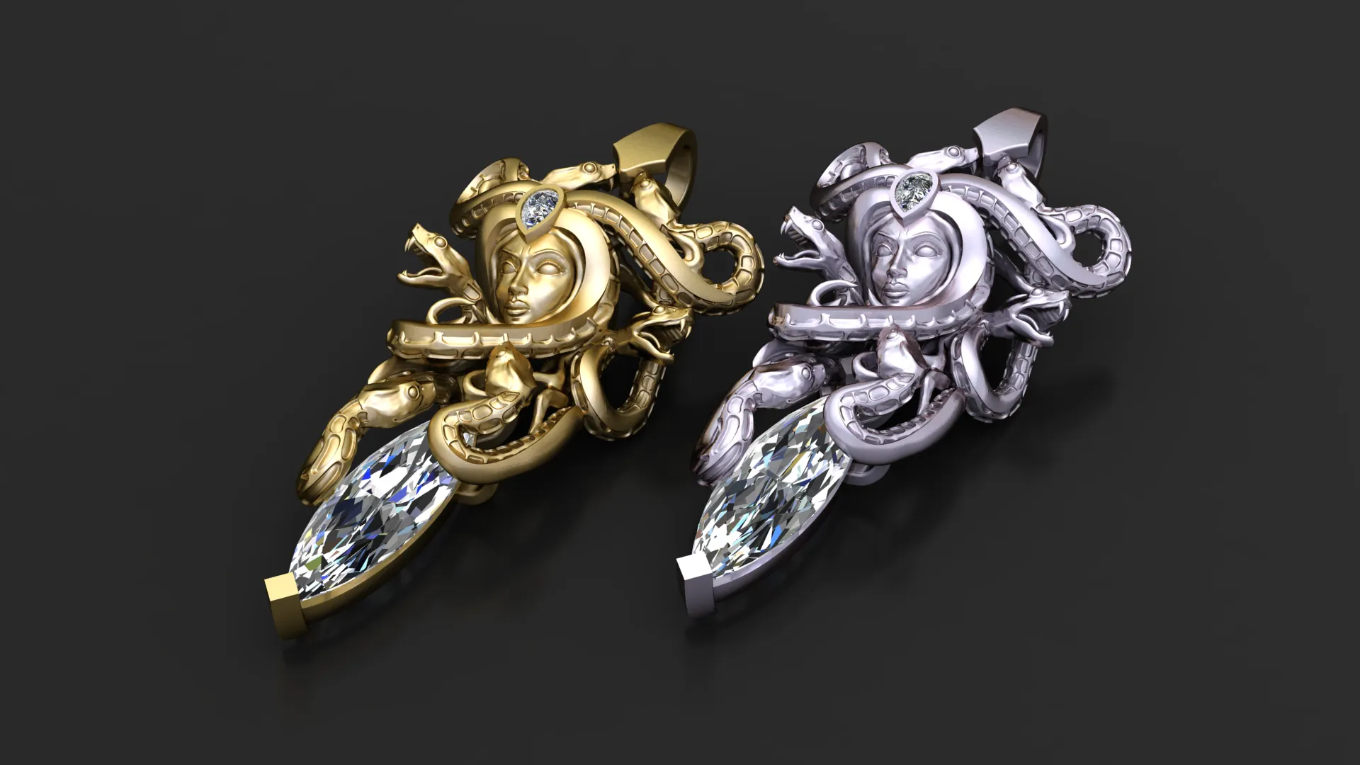 Medusa Gemstone Pendant 3D Model .c4d .max .obj .3ds .fbx .stl .blend 