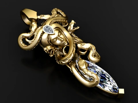 Medusa Gemstone Pendant 3D Model