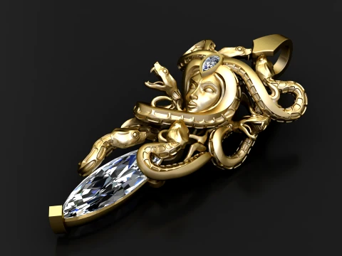 Medusa Gemstone Pendant 3D Model