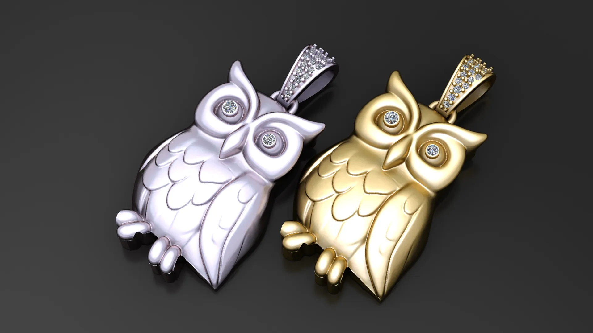 Gemstone Owl Pendant 3D Model .c4d .max .obj .3ds .fbx .stl .blend 